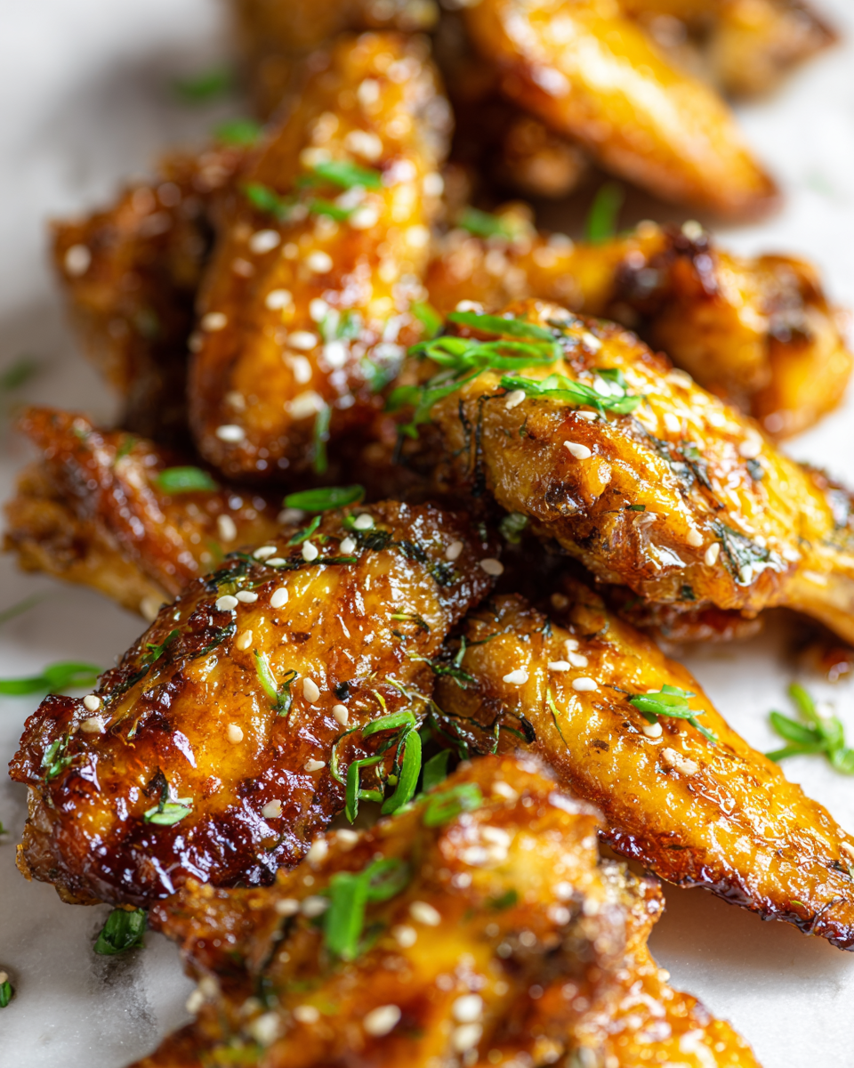 Alitas de pollo al horno glaseadas con miel y ajo, ideales para reuniones familiares.