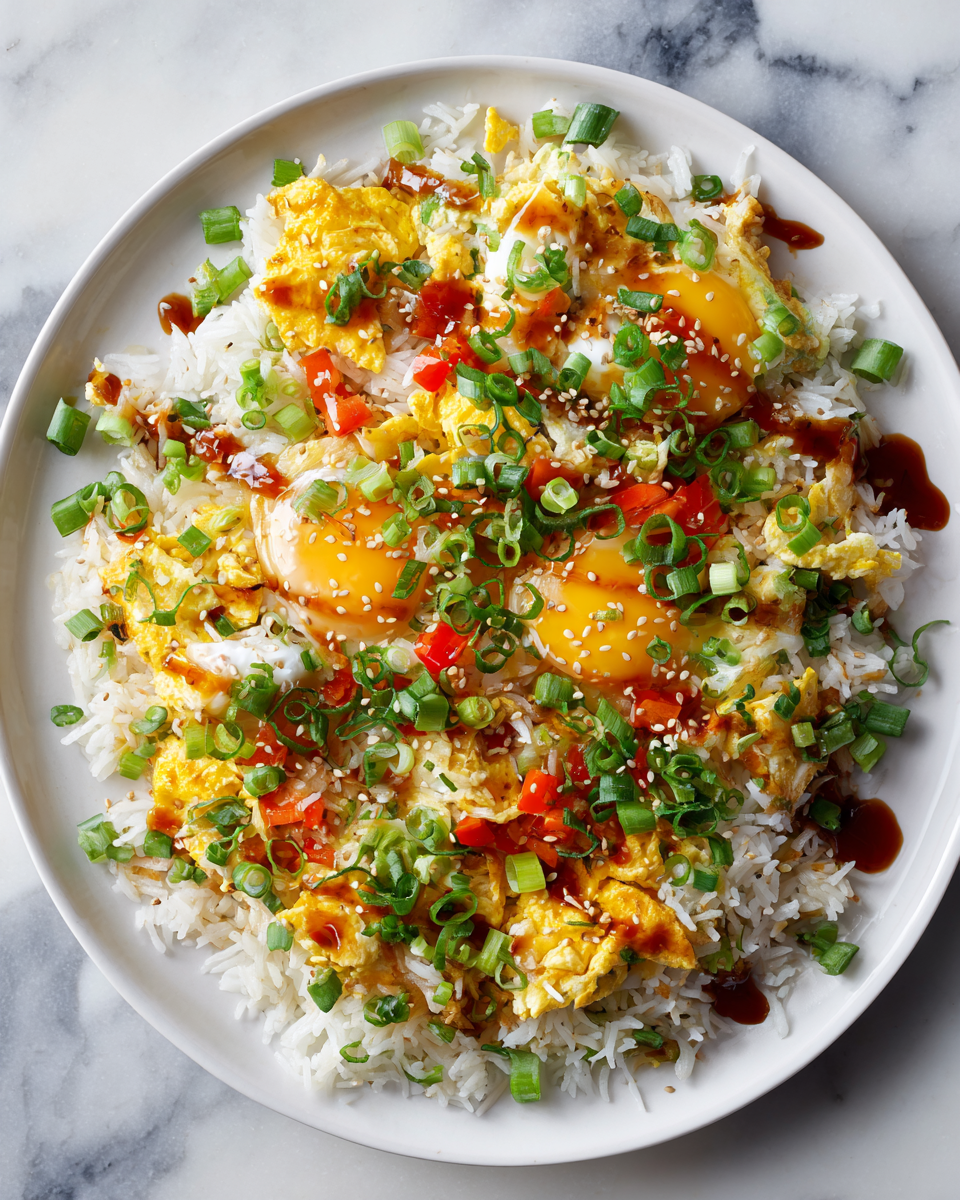 Delicioso arroz frito hibachi con verduras frescas y salsa de soya