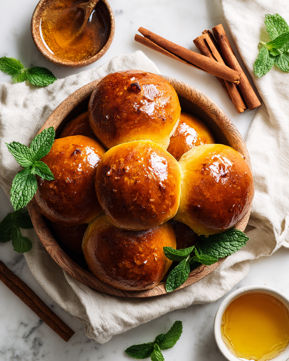 Deliciosos Bollos de Miel Fáciles para Compartir Bollos de miel recién horneados, perfectos para compartir en familia durante las fiestas.