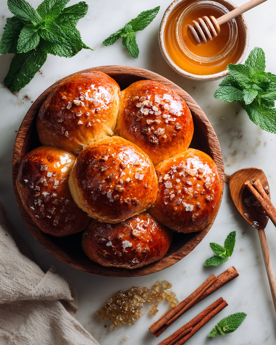 Deliciosos Bollos de Miel Fáciles para Compartir Bollos de miel recién horneados, perfectos para compartir en familia durante las fiestas.