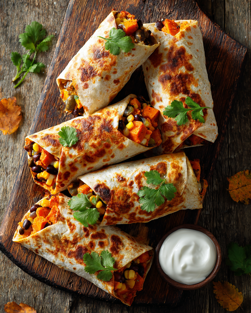 Deliciosos Burritos de Batata para el Otoño Burritos de batata recién horneados, perfectos para el otoño