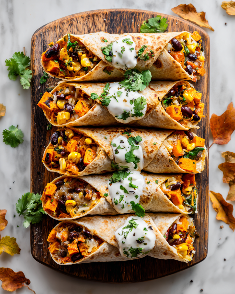 Deliciosos Burritos de Batata para el Otoño Burritos de batata recién horneados, perfectos para el otoño