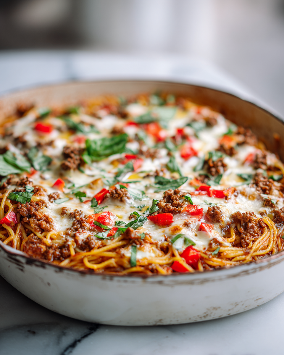 Cazuela de Espagueti al Horno: Sabor Casero Deliciosa cazuela de espagueti al horno con carne y quesos, ideal para compartir en familia