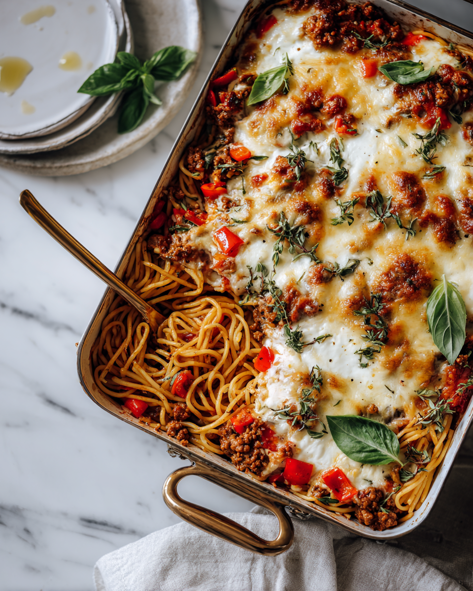 Cazuela de Espagueti al Horno: Sabor Casero Deliciosa cazuela de espagueti al horno con carne y quesos, ideal para compartir en familia