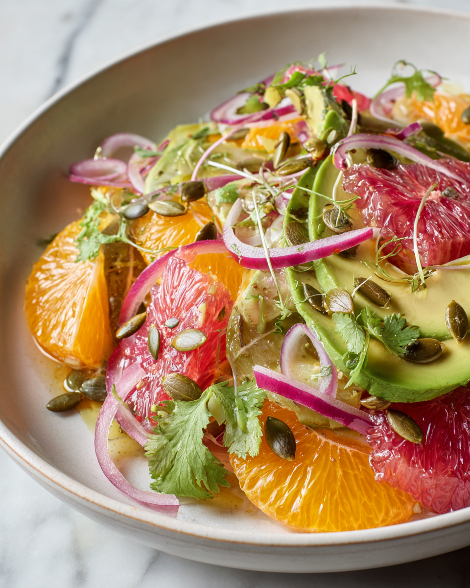 Deliciosa Ensalada de Cítricos y Aguacate Ensalada fresca de cítricos y aguacate, perfecta para la primavera, fácil de hacer y llena de sabores vibrantes.