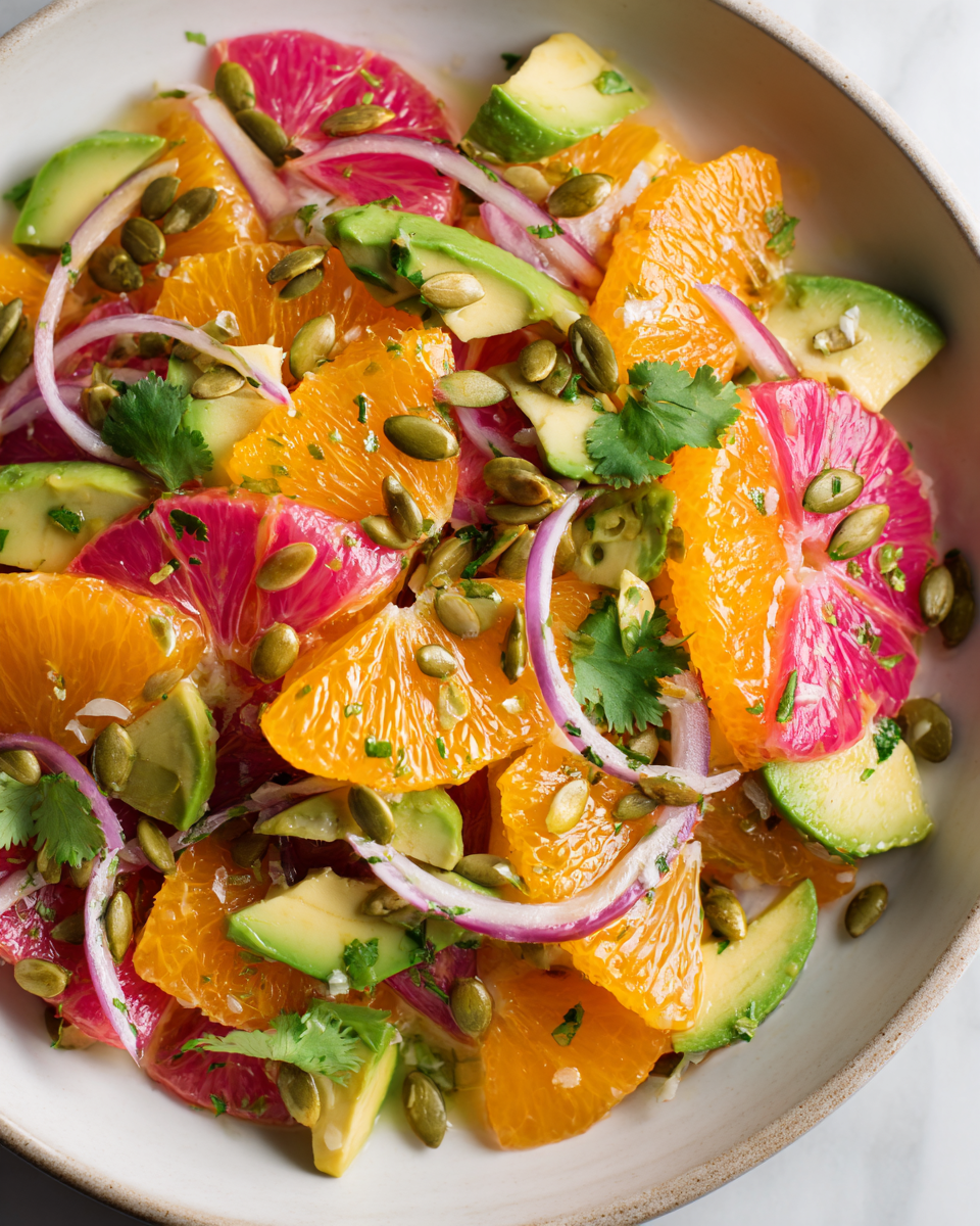 Deliciosa Ensalada de Cítricos y Aguacate Ensalada fresca de cítricos y aguacate, perfecta para la primavera, fácil de hacer y llena de sabores vibrantes.