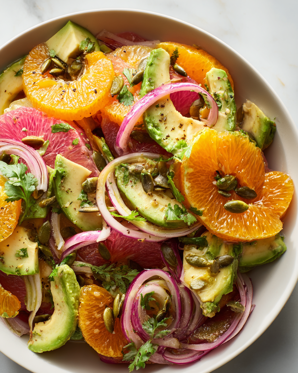 Deliciosa Ensalada de Cítricos y Aguacate Ensalada fresca de cítricos y aguacate, perfecta para la primavera, fácil de hacer y llena de sabores vibrantes.
