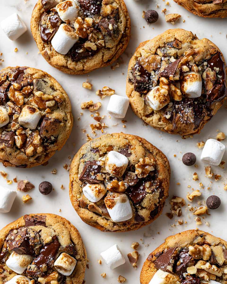 Deliciosas Galletas Rocky Road para el Otoño Galletas Rocky Road con chocolate, nueces y malvaviscos, ideales para compartir en festividades