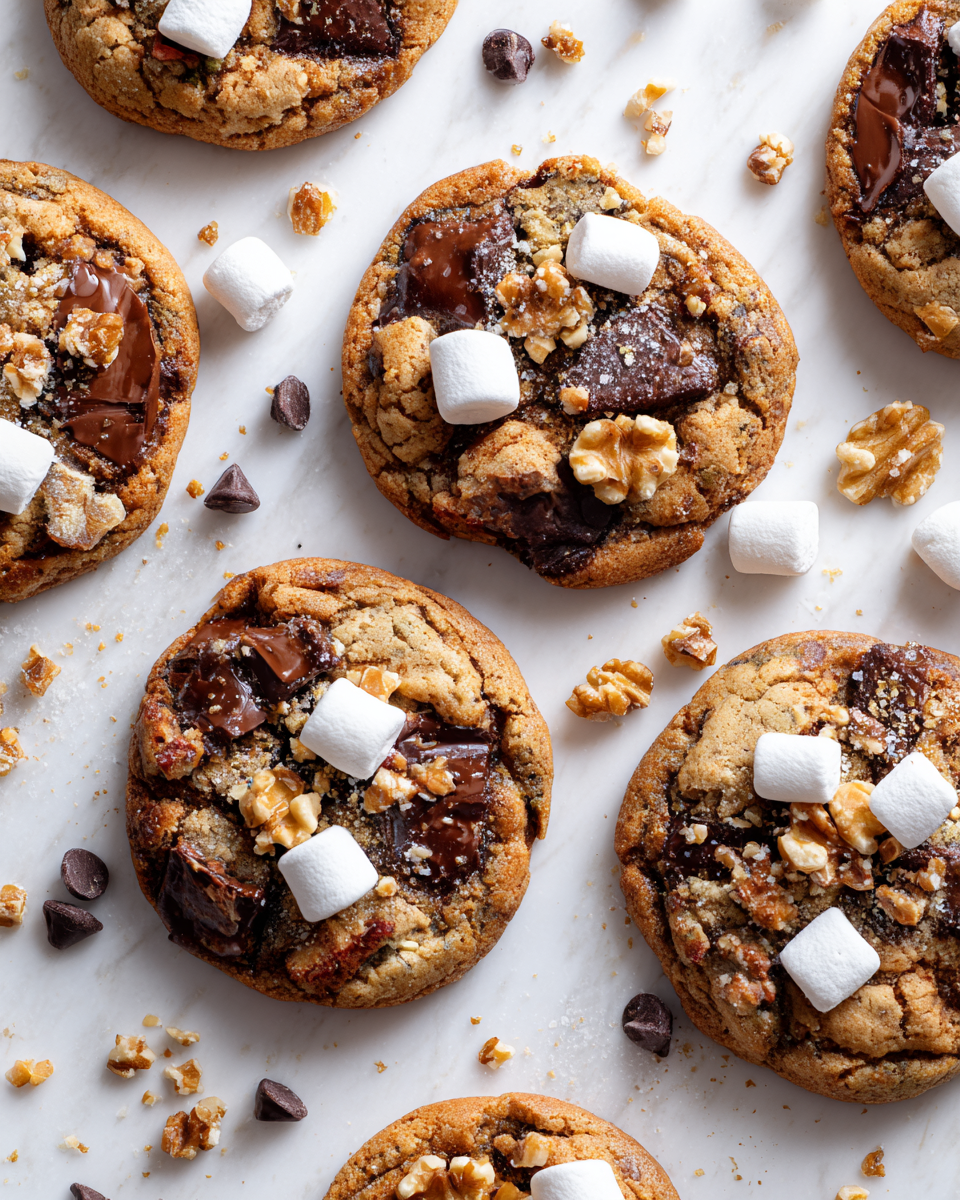 Deliciosas Galletas Rocky Road para el Otoño Galletas Rocky Road con chocolate, nueces y malvaviscos, ideales para compartir en festividades