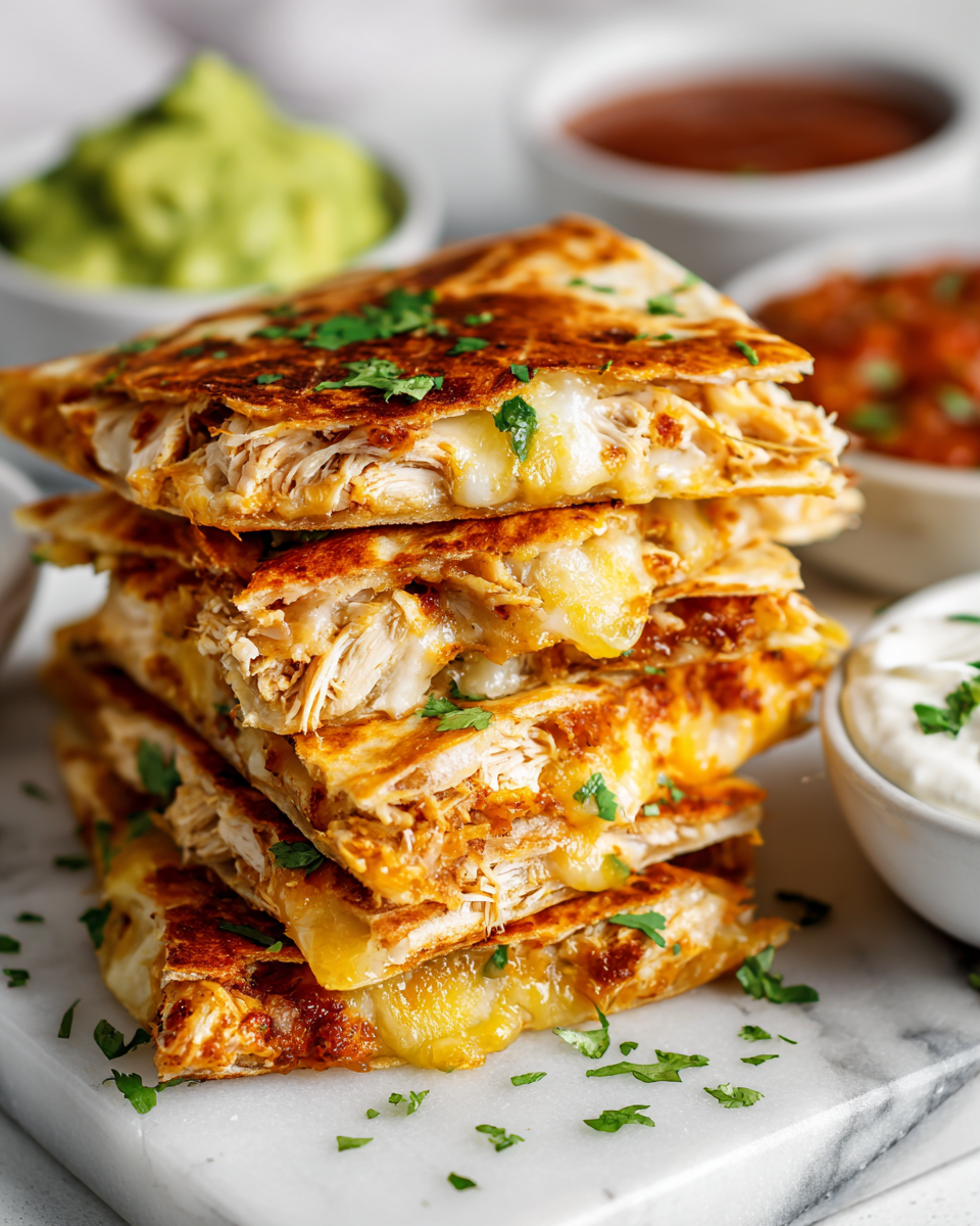 Mini quesadillas de pollo, aperitivo delicioso y fácil de preparar, perfecto para reuniones familiares.