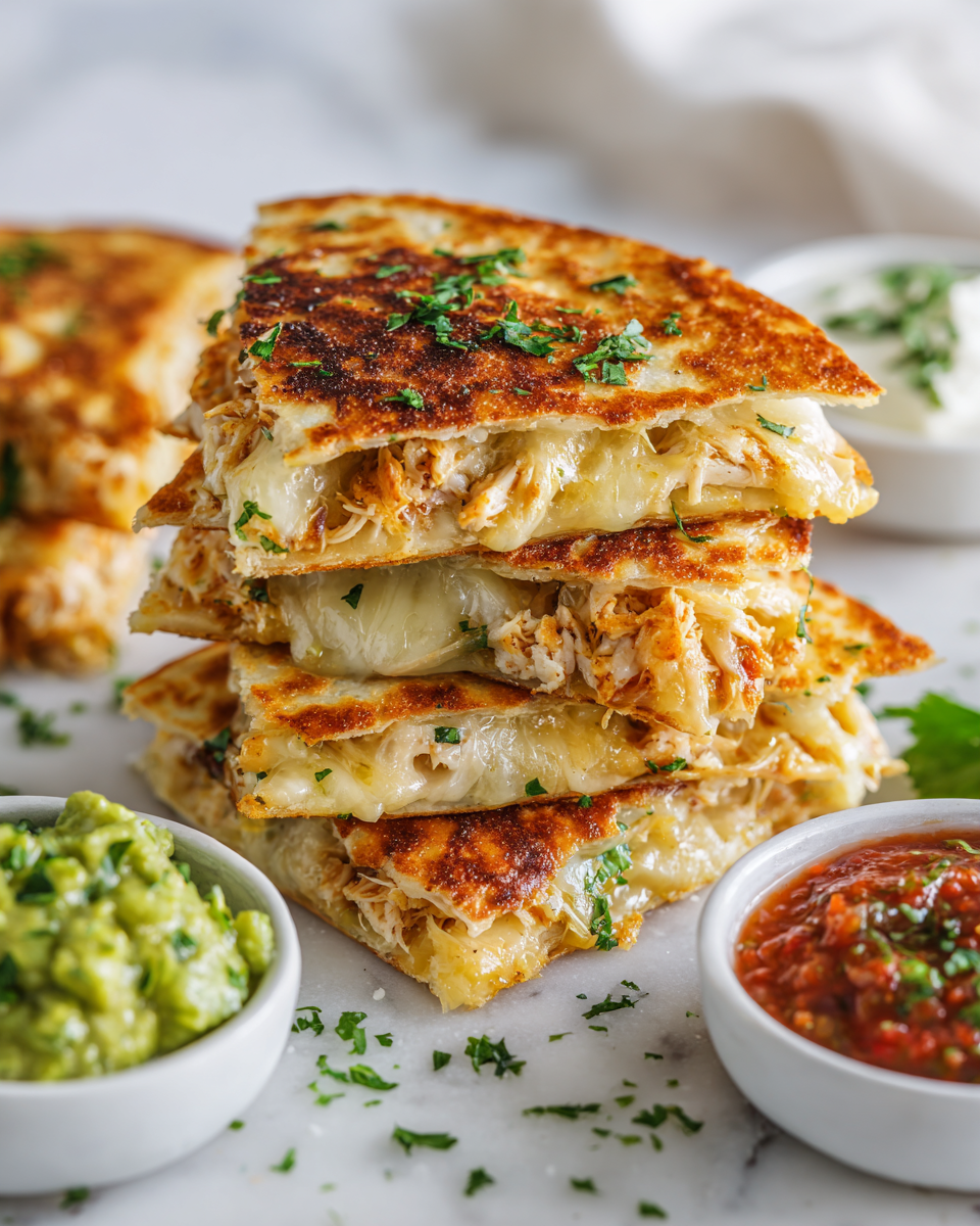 Mini quesadillas de pollo, aperitivo delicioso y fácil de preparar, perfecto para reuniones familiares.