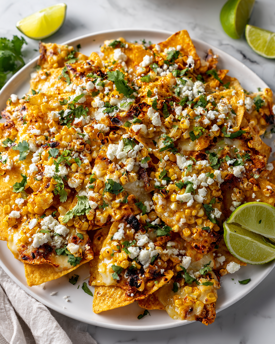 Deliciosos Nachos de Elote en 30 Minutos Nachos de Elote: crujientes totopos con maíz a la parrilla y quesos derretidos
