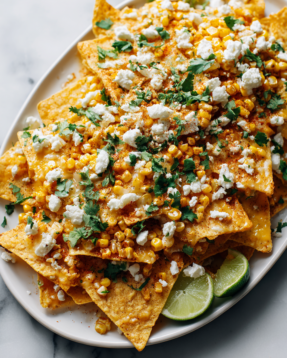 Deliciosos Nachos de Elote en 30 Minutos Nachos de Elote: crujientes totopos con maíz a la parrilla y quesos derretidos