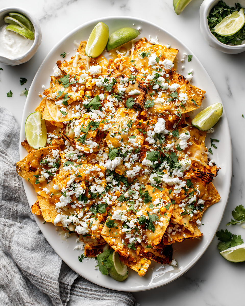Deliciosos Nachos de Elote en 30 Minutos Nachos de Elote: crujientes totopos con maíz a la parrilla y quesos derretidos