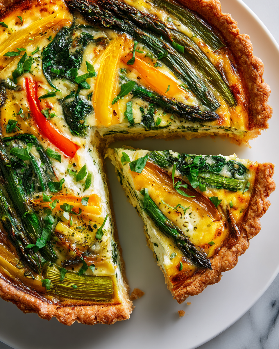 Deliciosa Quiche de Verduras de Primavera Quiche de Verduras de Primavera, un plato ideal para brunch con ingredientes frescos y coloridos, fácil de preparar y delicioso.