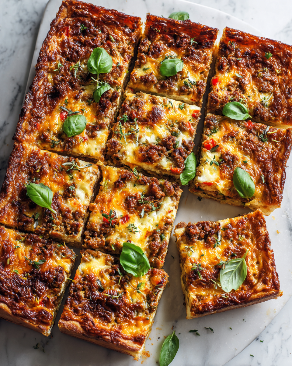 Tarta de pizza de carne, un platillo reconfortante y perfecto para compartir en reuniones familiares.