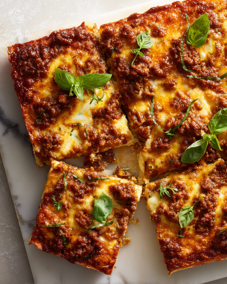 Tarta de pizza de carne, un platillo reconfortante y perfecto para compartir en reuniones familiares.