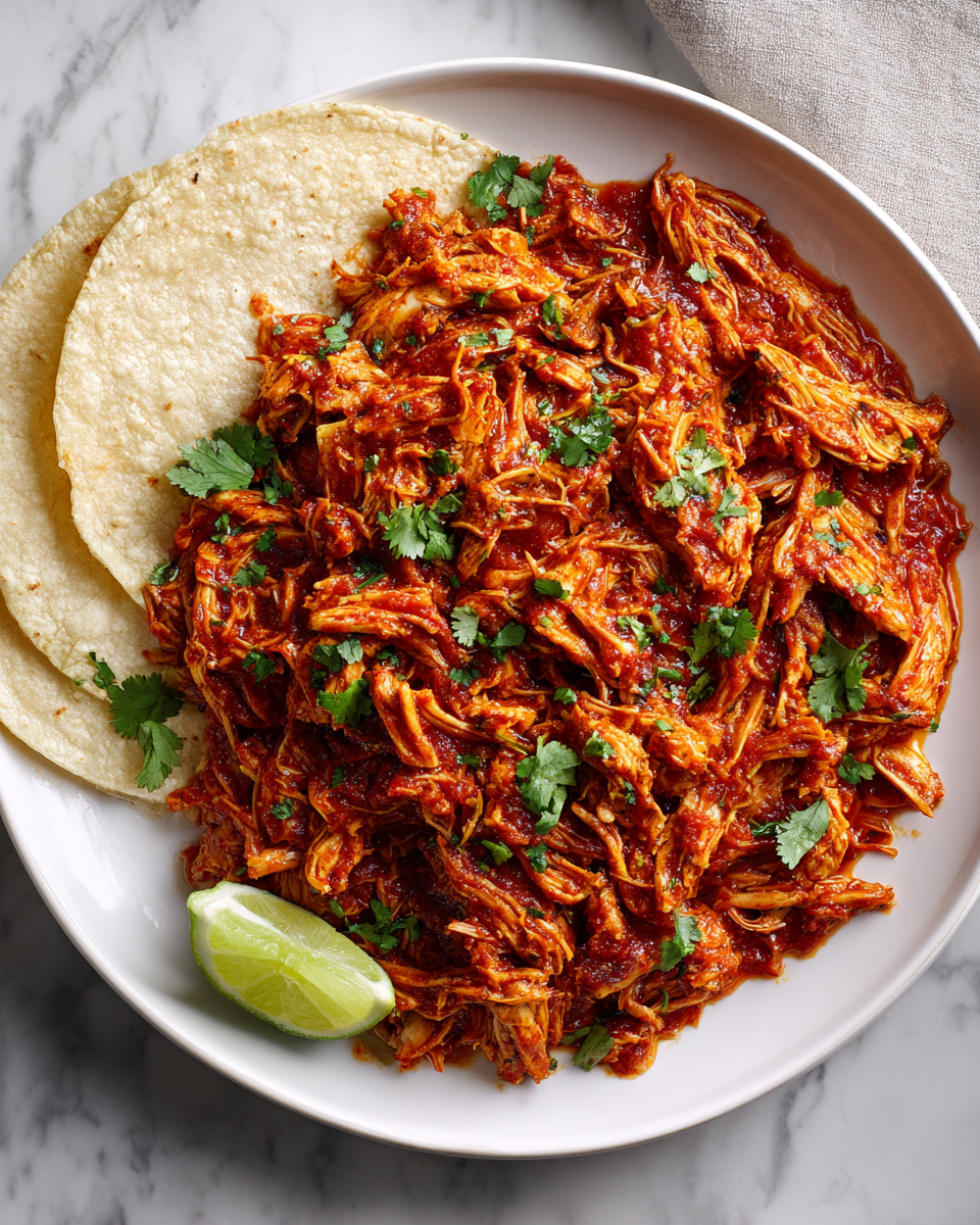 Tinga de Pollo: pollo desmenuzado en salsa de tomate ahumada con especias, ideal para compartir en festines familiares.