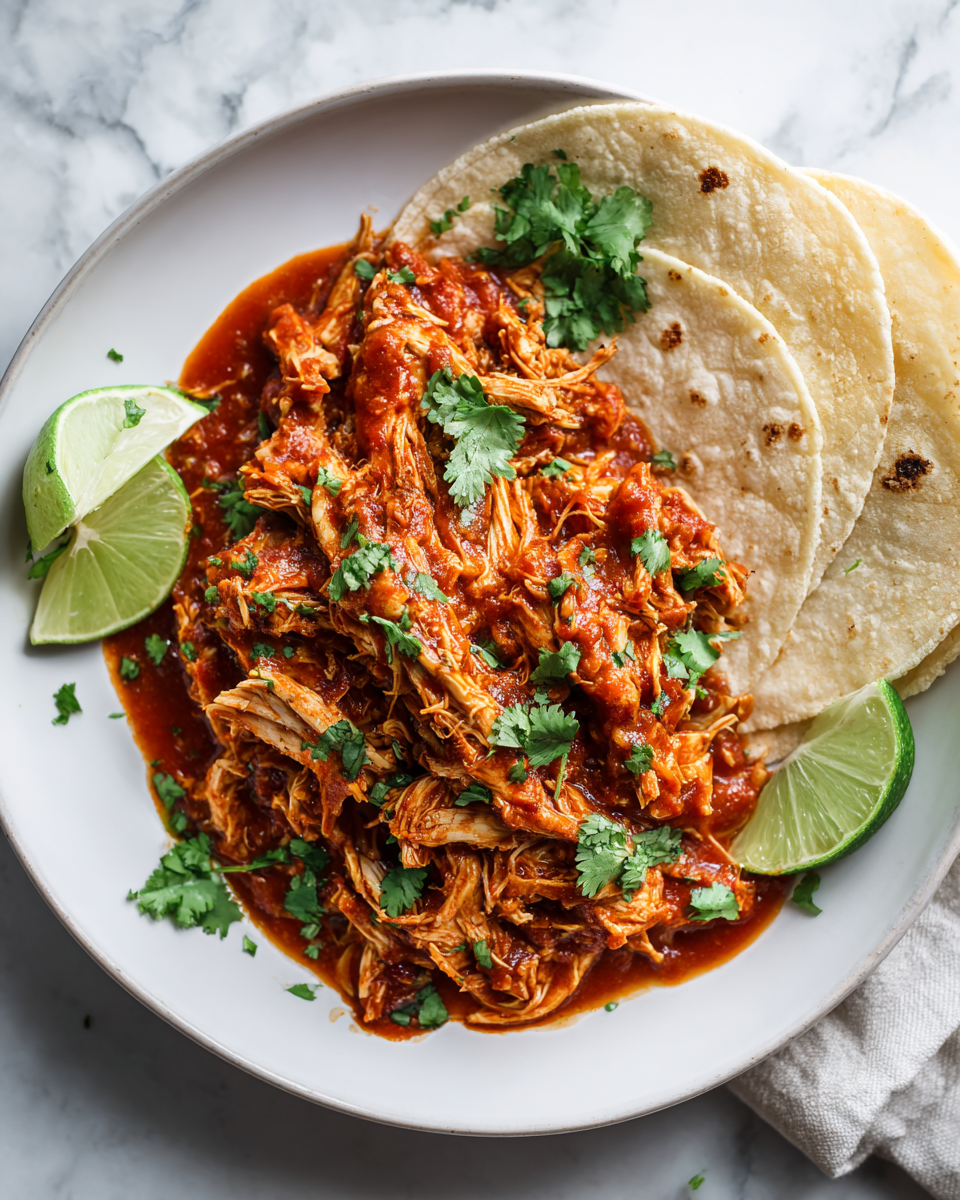 Tinga de Pollo: pollo desmenuzado en salsa de tomate ahumada con especias, ideal para compartir en festines familiares.