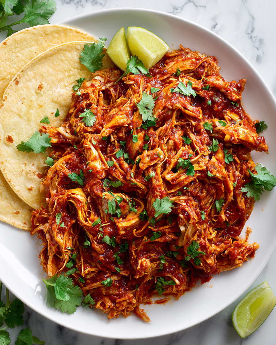Tinga de Pollo: pollo desmenuzado en salsa de tomate ahumada con especias, ideal para compartir en festines familiares.
