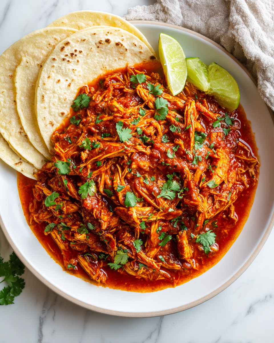 Tinga de Pollo: pollo desmenuzado en salsa de tomate ahumada con especias, ideal para compartir en festines familiares.