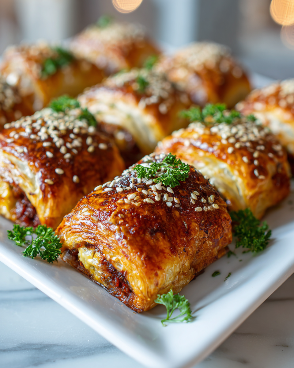 Whistle Dogs envueltos en masa de hojaldre listos para servir, ideales para fiestas y reuniones familiares - receta fácil y deliciosa.