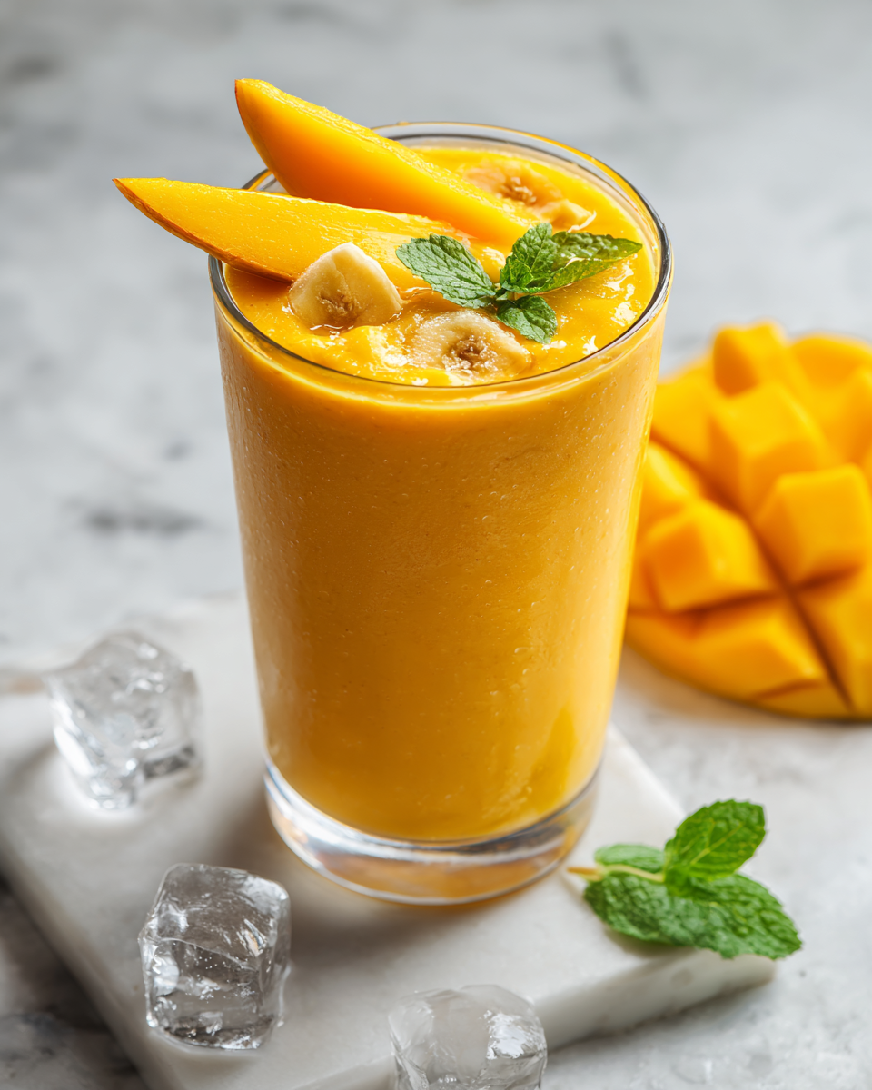 Delicioso Batido de Mango para Refrescarte Batido de mango fresco y delicioso, ideal para refrescarte en cualquier momento del día y disfrutar de sabores tropicales.