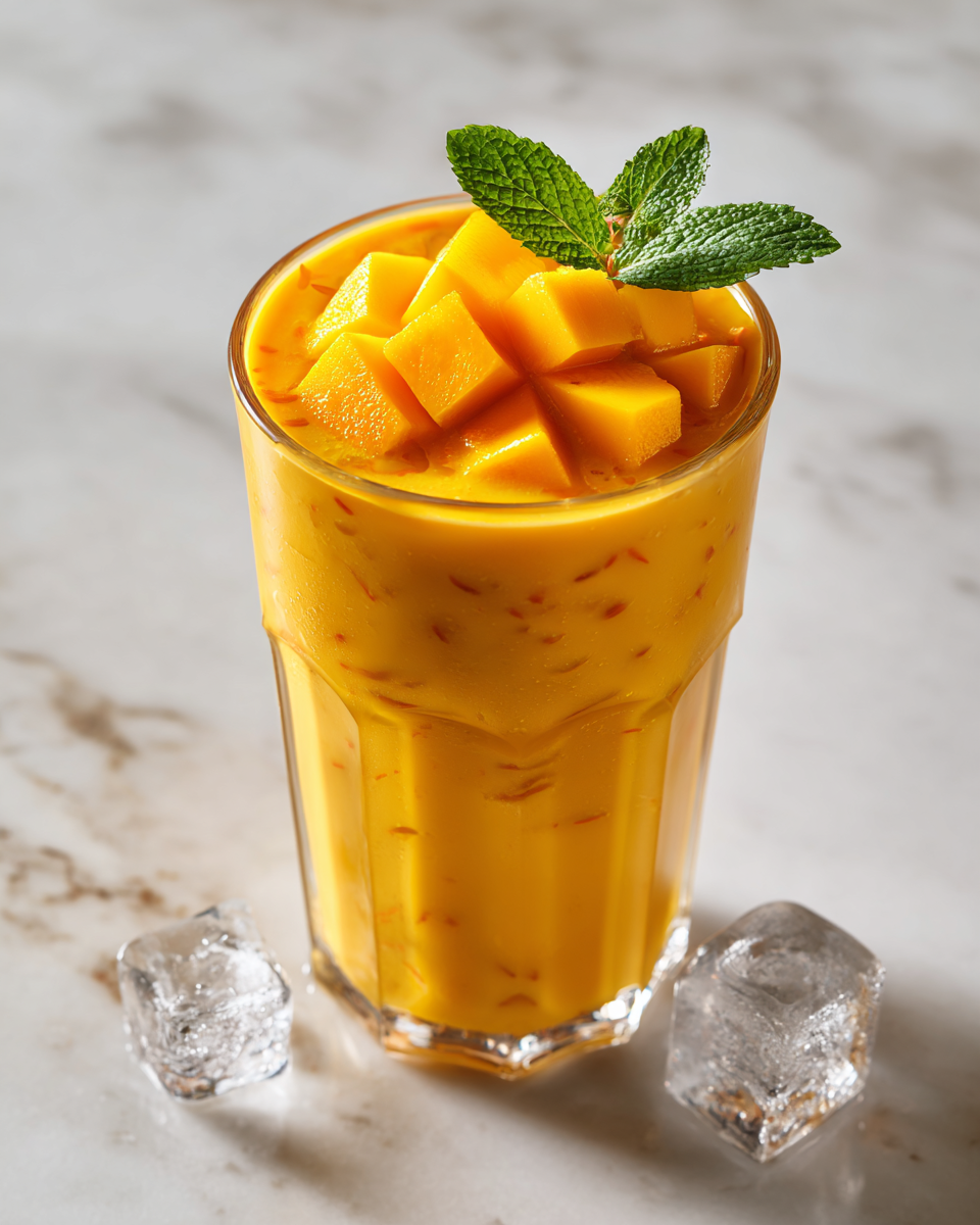 Delicioso Batido de Mango para Refrescarte Batido de mango fresco y delicioso, ideal para refrescarte en cualquier momento del día y disfrutar de sabores tropicales.