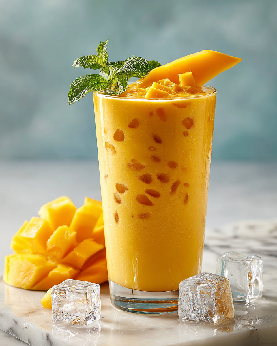 Delicioso Batido de Mango para Refrescarte Batido de mango fresco y delicioso, ideal para refrescarte en cualquier momento del día y disfrutar de sabores tropicales.
