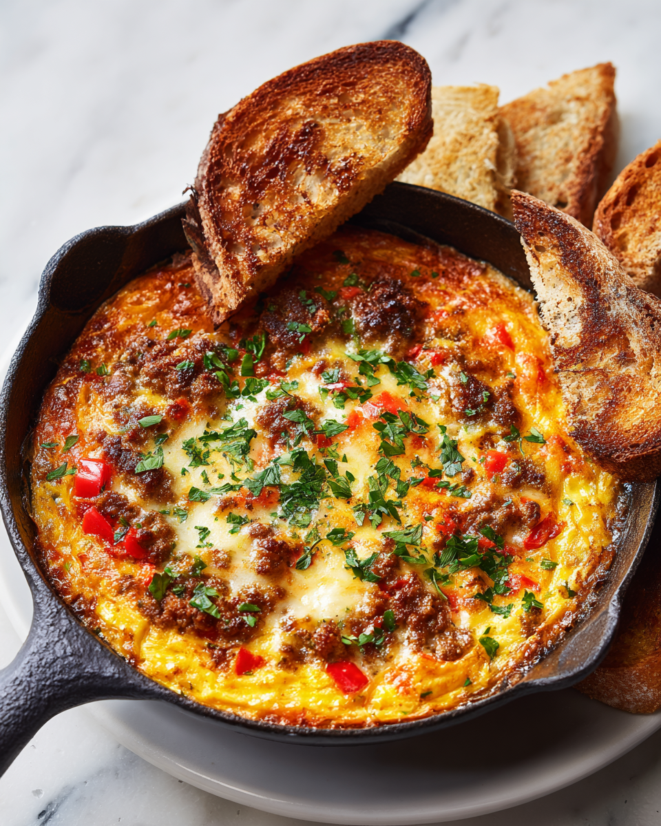 Cazuela de huevos fresca con chorizo y queso, perfecta para reuniones familiares en otoño.