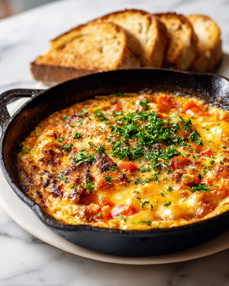 Cazuela de huevos fresca con chorizo y queso, perfecta para reuniones familiares en otoño.