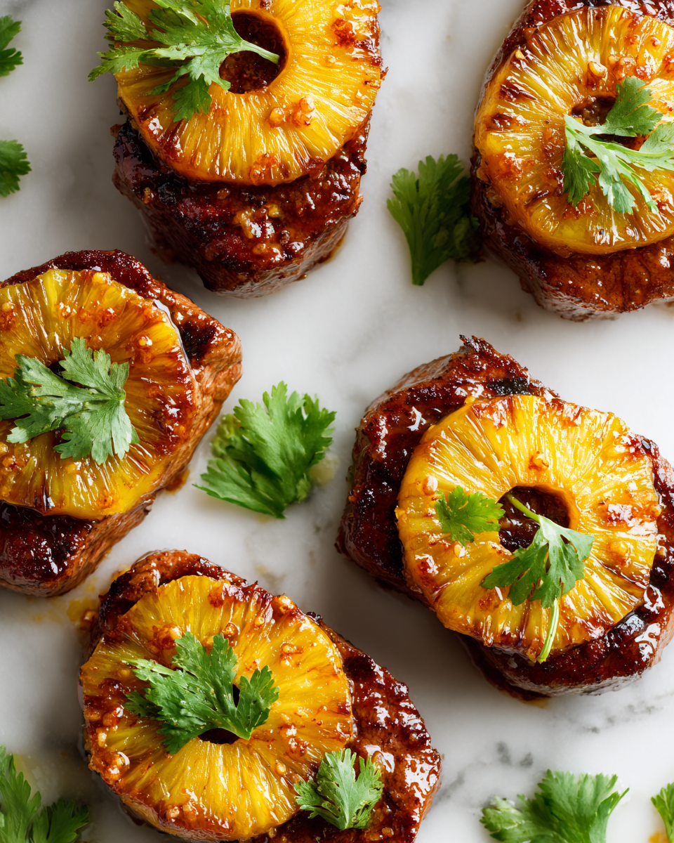 Deliciosas Chuletas de Ternera con Piña para el Verano Chuletas de ternera a la parrilla con piña, sabor tropical y perfecto para el verano.