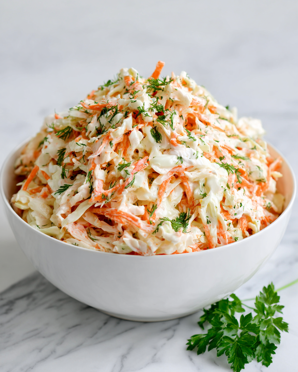 La Coleslaw Cremosa de KFC para Todos Ensalada de col cremosa KFC, perfecta para acompañar pollo frito y parrilladas, ideal para picnics y comidas al aire libre.