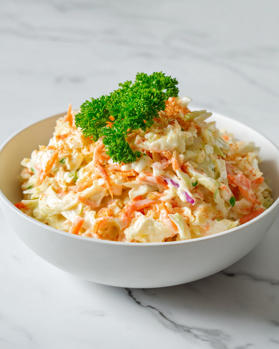 La Coleslaw Cremosa de KFC para Todos Ensalada de col cremosa KFC, perfecta para acompañar pollo frito y parrilladas, ideal para picnics y comidas al aire libre.