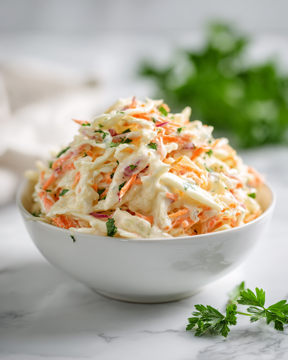 La Coleslaw Cremosa de KFC para Todos Ensalada de col cremosa KFC, perfecta para acompañar pollo frito y parrilladas, ideal para picnics y comidas al aire libre.