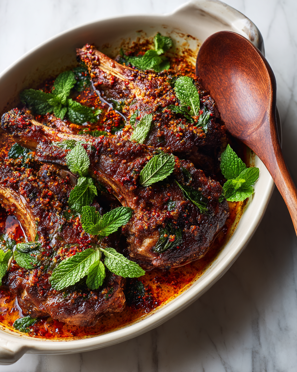 Cordero frotado con sumac, una receta mediterránea sabrosa y fácil de preparar, perfecta para ocasiones especiales.