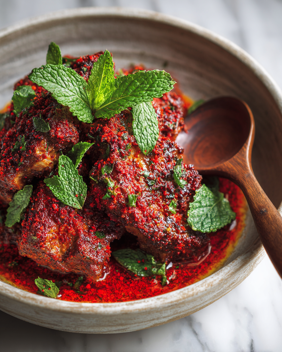 Cordero frotado con sumac, una receta mediterránea sabrosa y fácil de preparar, perfecta para ocasiones especiales.