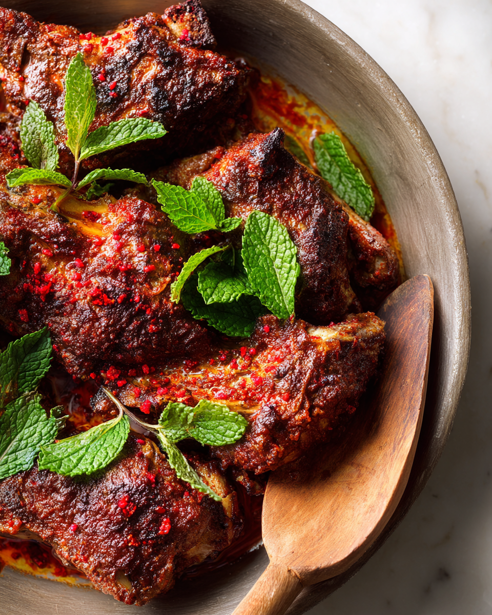 Cordero frotado con sumac, una receta mediterránea sabrosa y fácil de preparar, perfecta para ocasiones especiales.