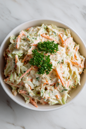 Ensalada de col cremosa KFC, perfecta para acompañar pollo frito y parrilladas, ideal para picnics y comidas al aire libre.