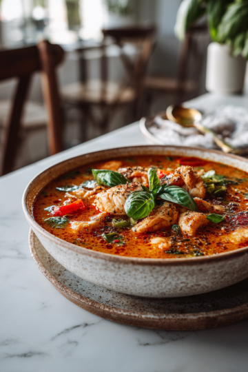 Sopa picante nigeriana reconfortante, ideal para reuniones familiares en otoño, llena de especias vibrantes y sabor auténtico.