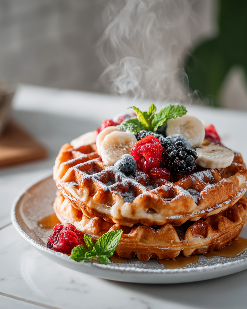 Gofres de proteína, saludables y deliciosos, ideales para desayuno y merienda.