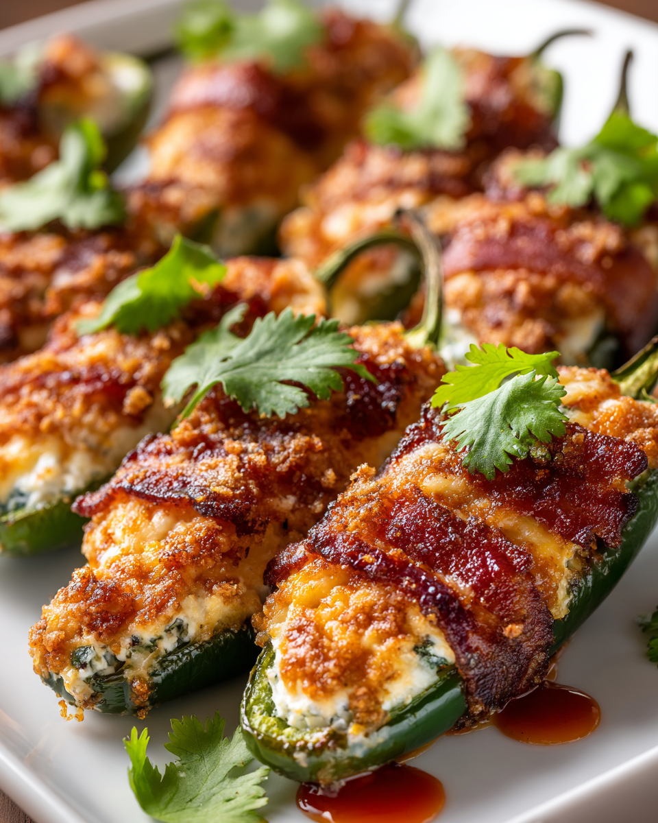 Jalapeños rellenos horneados, cremosos y picantes, perfectos para compartir en reuniones familiares.