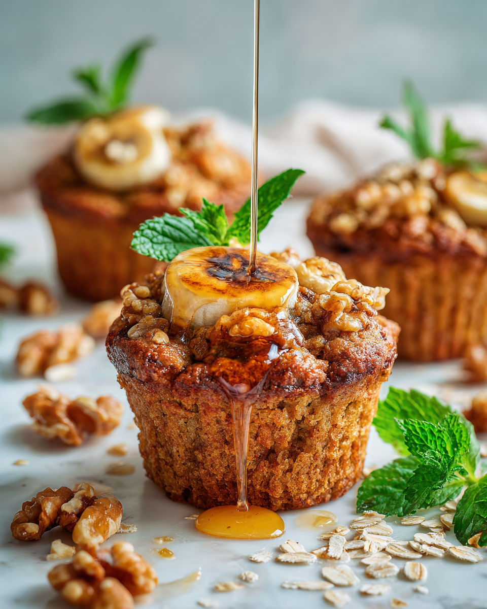 Muffins de plátano con jarabe de arce recién horneados, ideales para compartir en reuniones festivas