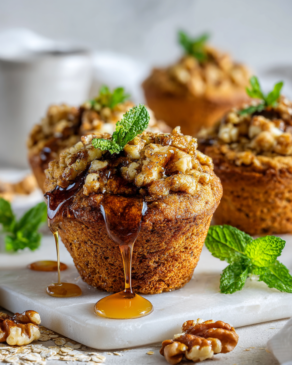 Muffins de plátano con jarabe de arce recién horneados, ideales para compartir en reuniones festivas