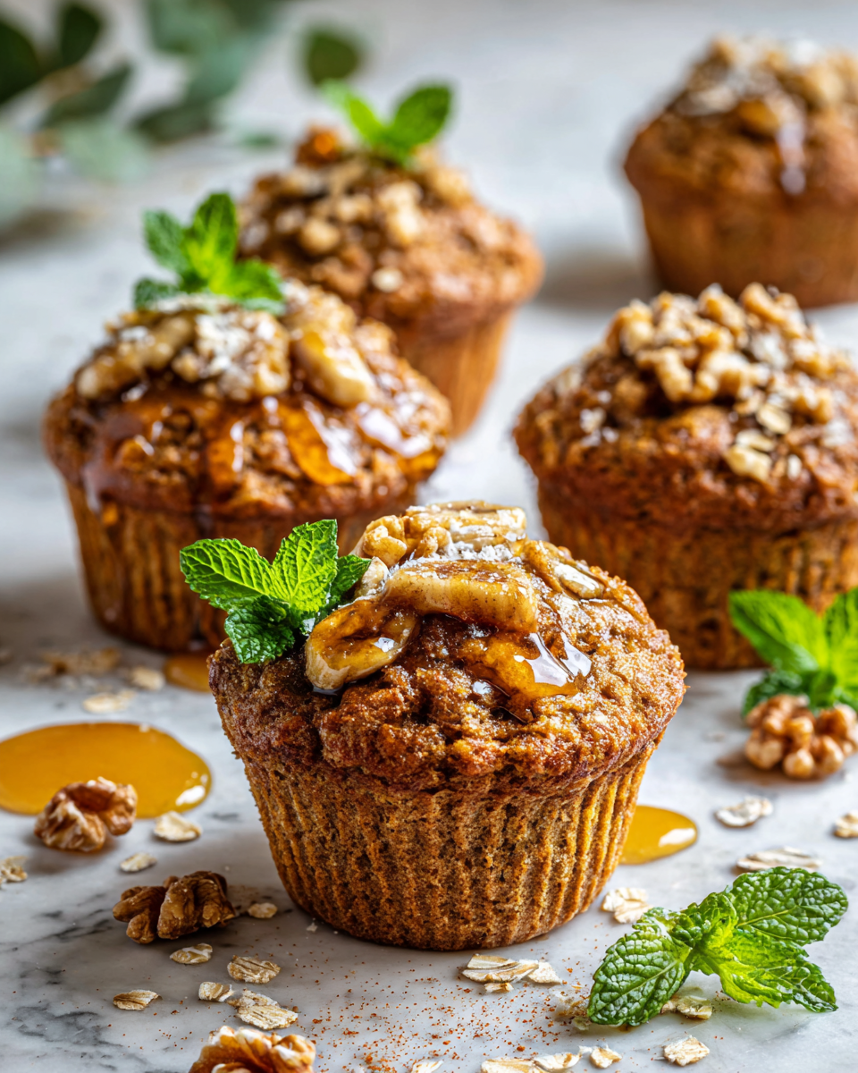 Muffins de plátano con jarabe de arce recién horneados, ideales para compartir en reuniones festivas
