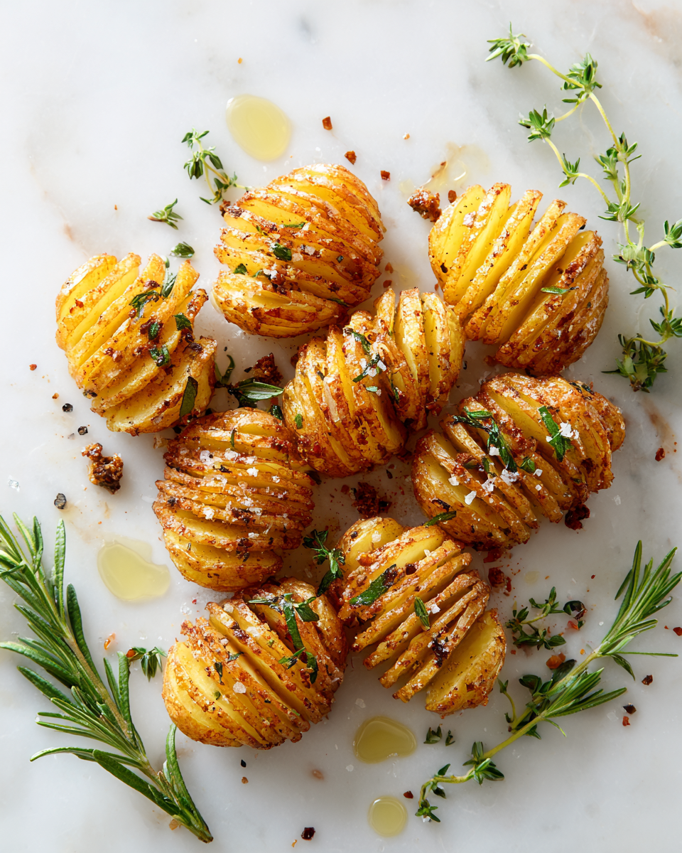 Papas Acordeón crujientes y deliciosas, perfectas para acompañar cualquier comida de otoño en España, servidas recién sacadas del horno.