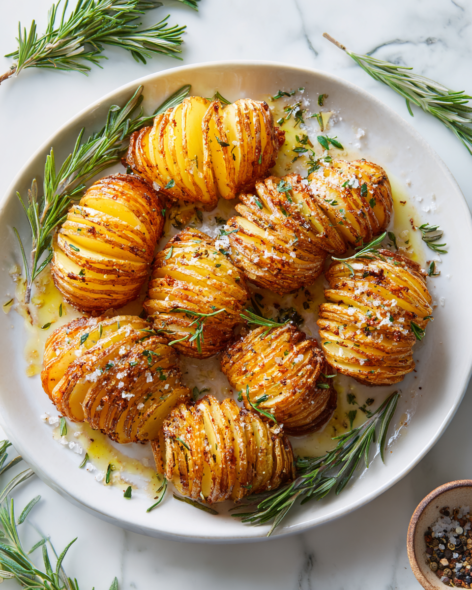 Papas Acordeón crujientes y deliciosas, perfectas para acompañar cualquier comida de otoño en España, servidas recién sacadas del horno.