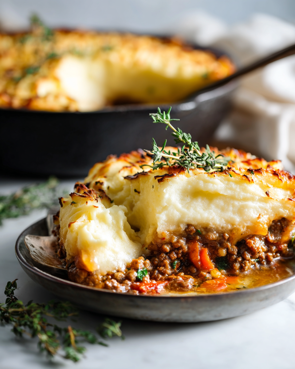 Pastel de pastor recién horneado con puré de patatas cremoso y carne, ideal para cenas familiares en otoño.
