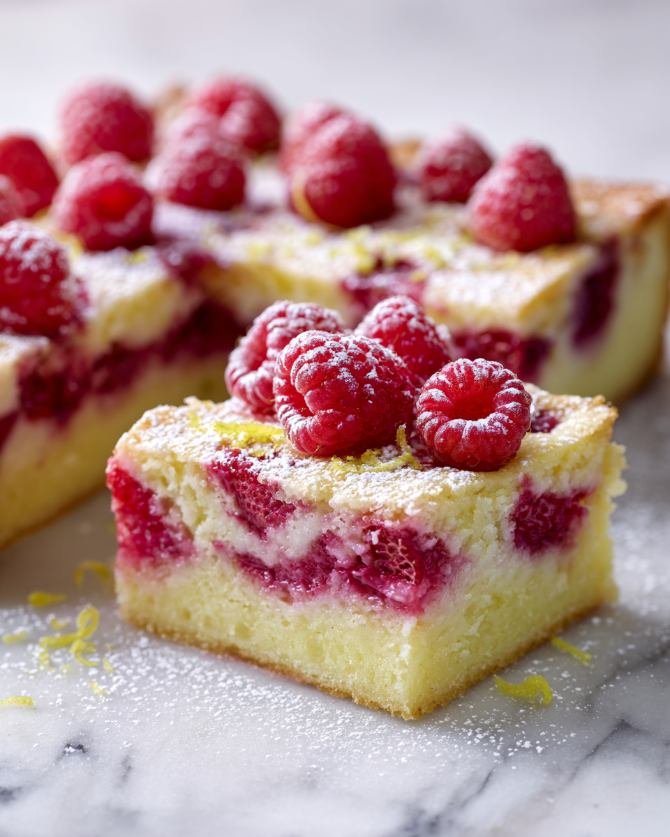 Delicioso pastel de limón y frambuesa con frescura y dulzura, ideal para otoño