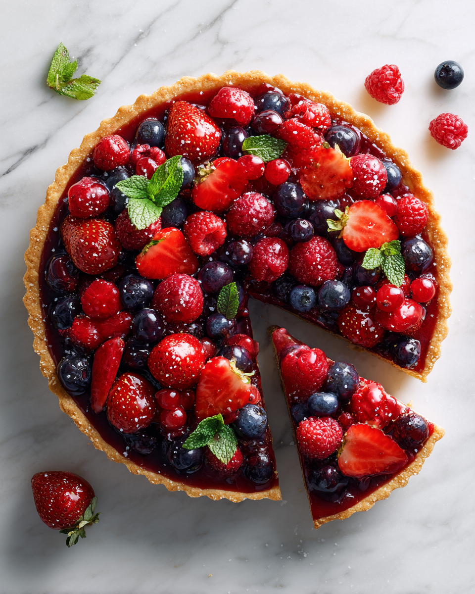 Disfruta de un Delicioso Pastel de Tres Bayas Pastel de tres bayas fresco y delicioso, con fresas, arándanos y frambuesas, ideal para celebraciones primaverales.